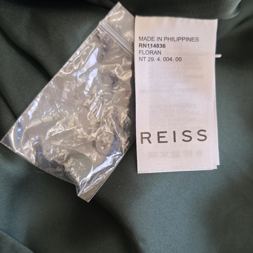 REISS Floral Midi Dress US 12 UK 16 Green Viscose Keyhole Neck Long Sleeve- EUC - Picture 15 of 16